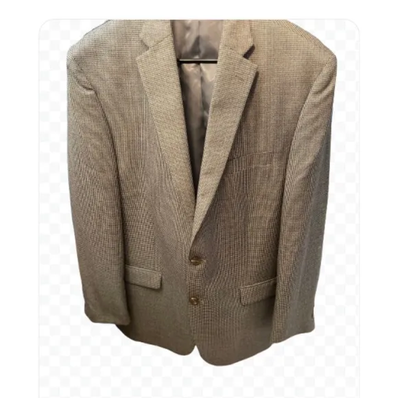 Chaps Classic Men's Blazer Brown Tan Houndstooth Check Pattern Size 44R