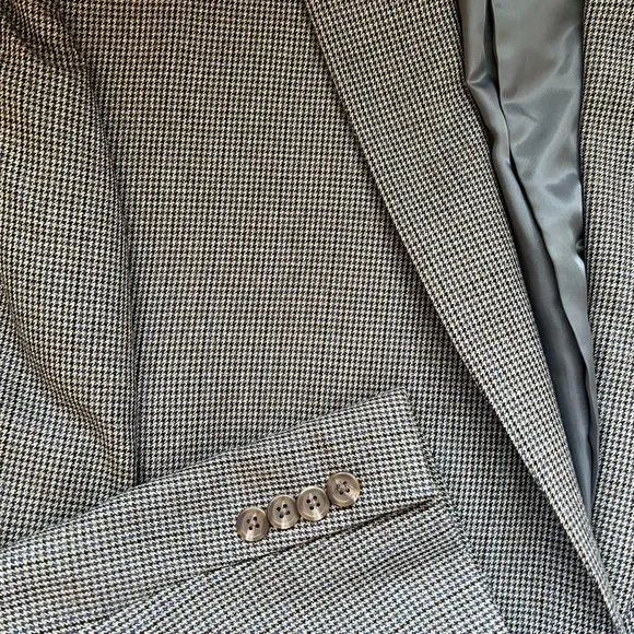 Chaps Classic Men's Blazer Brown Tan Houndstooth Check Pattern Size 44R