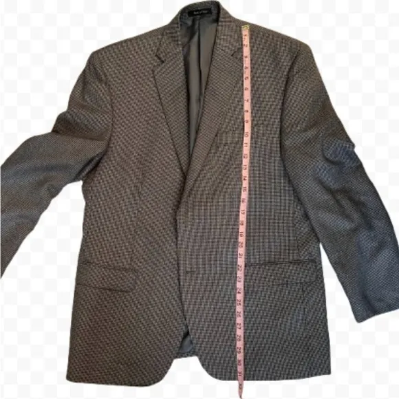 Chaps Classic Men's Blazer Brown Tan Houndstooth Check Pattern Size 44R