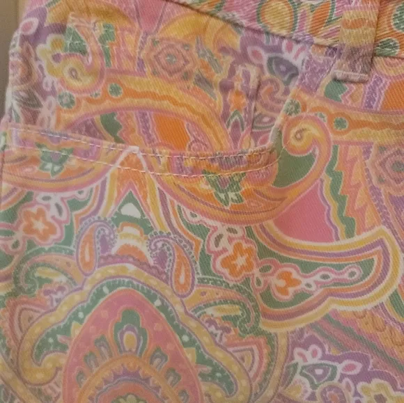 Chaps Pink Purple Paisley Denim Ankle Pants Jeans