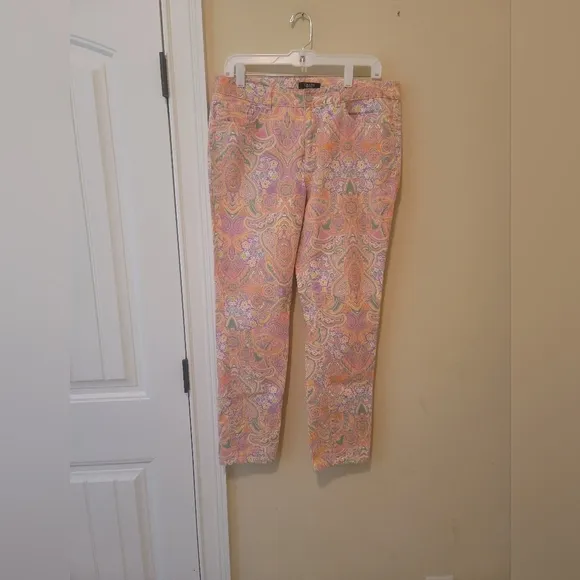 Chaps Pink Purple Paisley Denim Ankle Pants Jeans