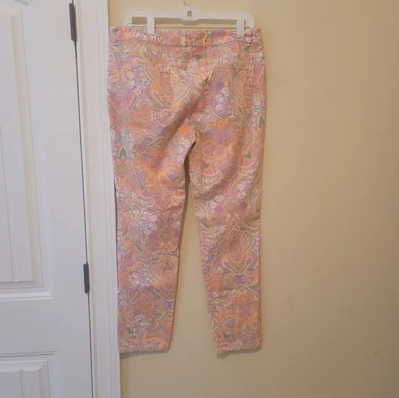 Chaps Pink Purple Paisley Denim Ankle Pants Jeans