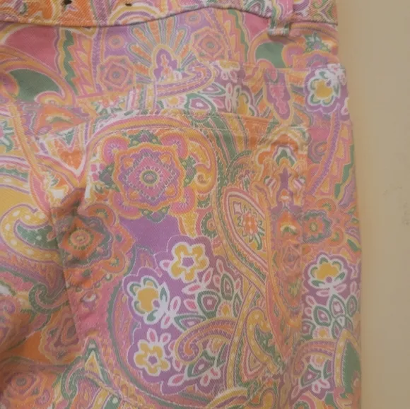 Chaps Pink Purple Paisley Denim Ankle Pants Jeans