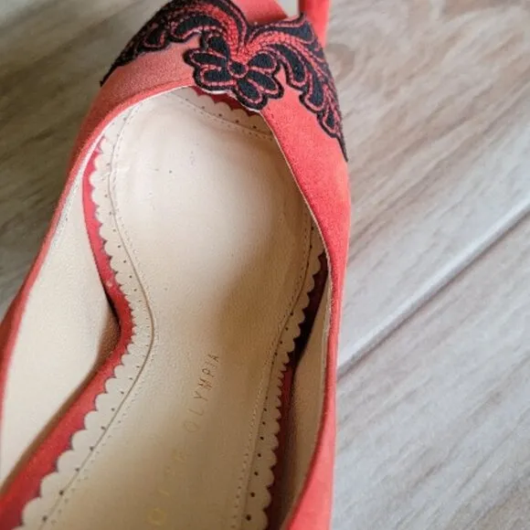 Charlotte Olympia Dolly Platform Red Embroidery Suede Leather Shoes Eur, 36