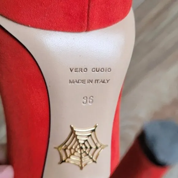 Charlotte Olympia Dolly Platform Red Embroidery Suede Leather Shoes Eur, 36