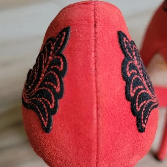 Charlotte Olympia Dolly Platform Red Embroidery Suede Leather Shoes Eur, 36