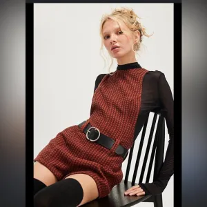 Chic Red plaid Free People Mod Mini Romper in Red / belt loops Spring revolve
