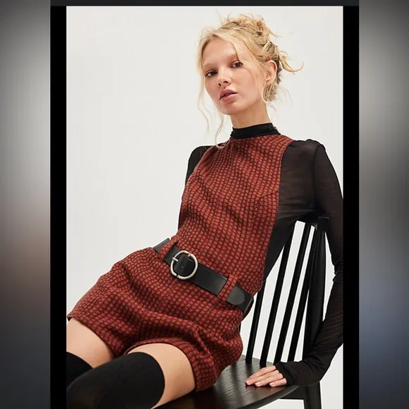 Chic Red plaid Free People Mod Mini Romper in Red / belt loops Spring revolve