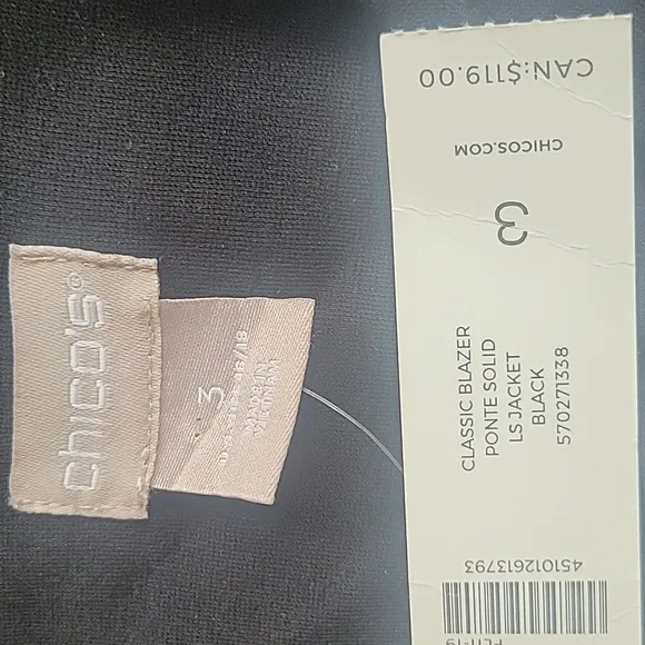 Chico's Classic Ponte Knit Black Blazer