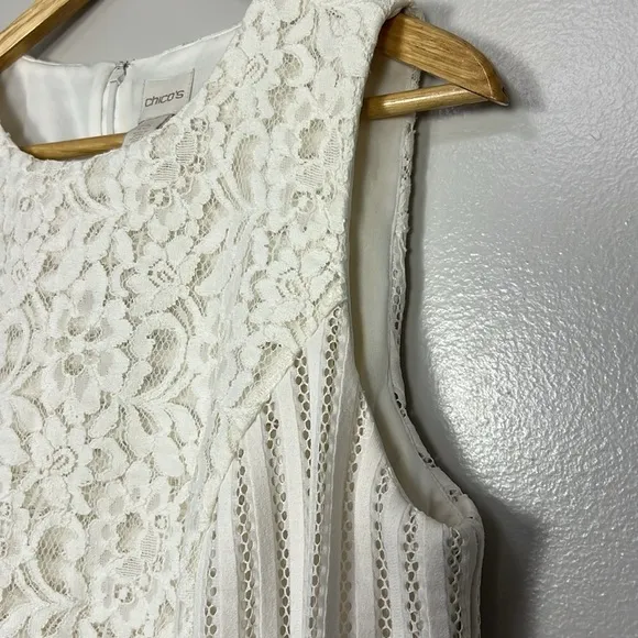 Chico’s Ecru Sheath Dress Elegant White Lace Overlay NWT