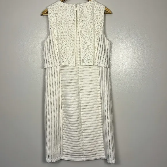 Chico’s Ecru Sheath Dress Elegant White Lace Overlay NWT