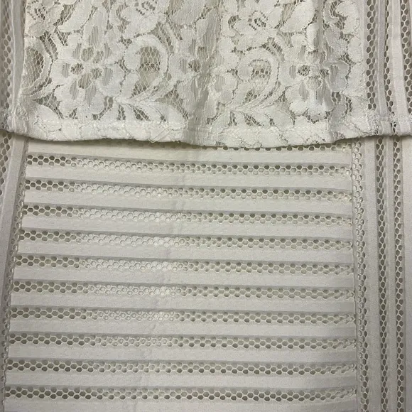 Chico’s Ecru Sheath Dress Elegant White Lace Overlay NWT