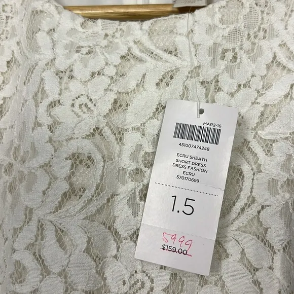 Chico’s Ecru Sheath Dress Elegant White Lace Overlay NWT