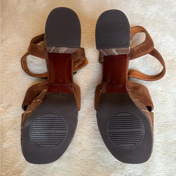 CHIE MIHARA Suede Platform Heel Sandals in Brown size 7