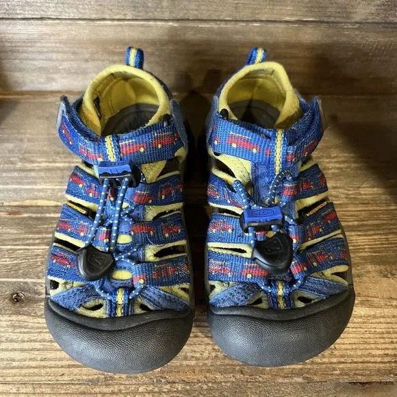 Childrens Kids Keen Newport H2 Waterproof‎ Blue Cars Shoes Sandals Size 10 C GUC