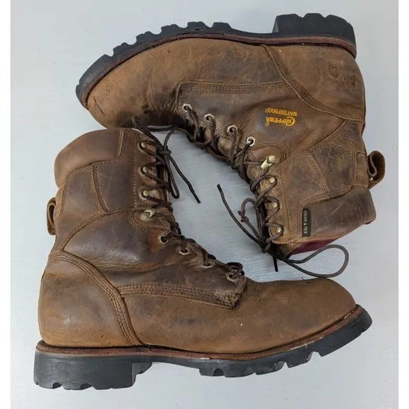 Chippewa Logger Chip-a-Tex Boots Mens 12 Brown Leather Vibram Work Utility Hunt