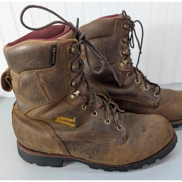 Chippewa Logger Chip-a-Tex Boots Mens 12 Brown Leather Vibram Work Utility Hunt