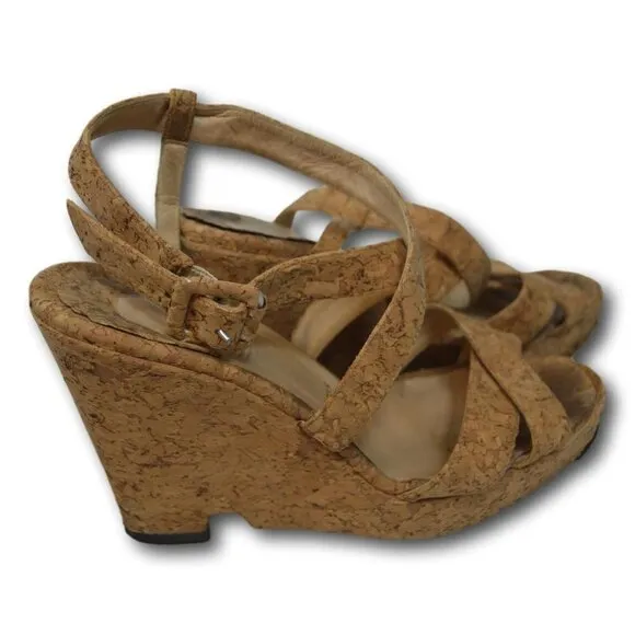 Christian Loboutin Cork Ankle Strap Wedge Block Heel Sandals Shoes Size: 38 / 8