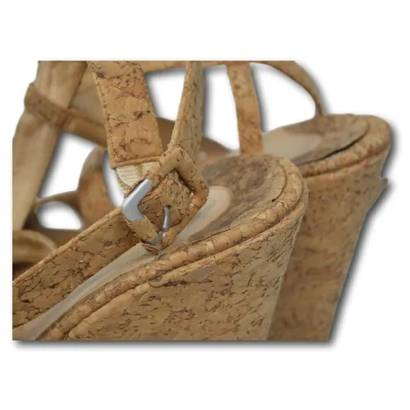 Christian Loboutin Cork Ankle Strap Wedge Block Heel Sandals Shoes Size: 38 / 8