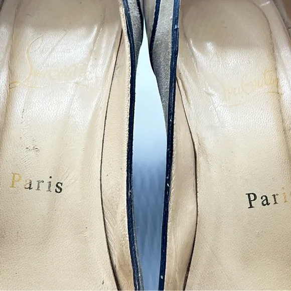 Christian Louboutin Beige w/Brown Peep-Toe High Heeled Wedge Shoes-Size 38 1/2