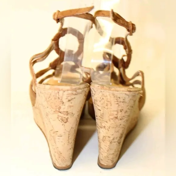 Christian Louboutin Cork Wedge Suede Sandals Womens Size 8 38.5 Italy Made Shoes