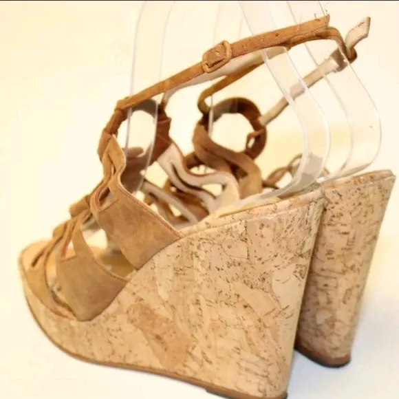 Christian Louboutin Cork Wedge Suede Sandals Womens Size 8 38.5 Italy Made Shoes
