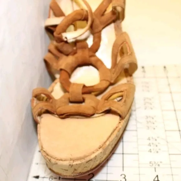 Christian Louboutin Cork Wedge Suede Sandals Womens Size 8 38.5 Italy Made Shoes