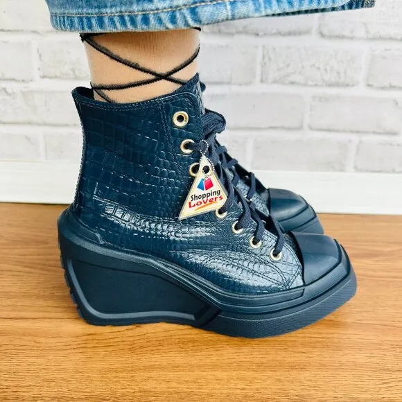 ❤️Chuck 70 De Luxe Wedge Platform Leather Sneakers 11 Womens Shoes Blue A10037C