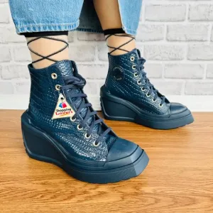 ❤️❤️Chuck 70 De Luxe Wedge Platform Leather Sneakers 7 Women Shoes Blue A10037C