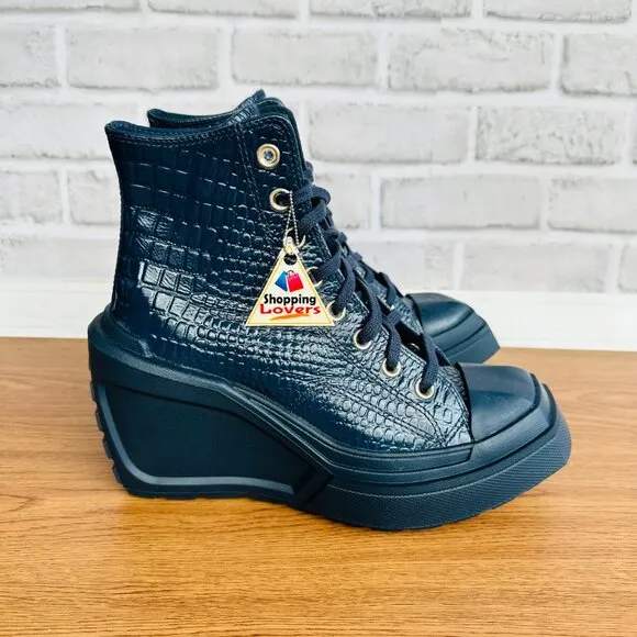 ❤️❤️Chuck 70 De Luxe Wedge Platform Leather Sneakers 7 Women Shoes Blue A10037C