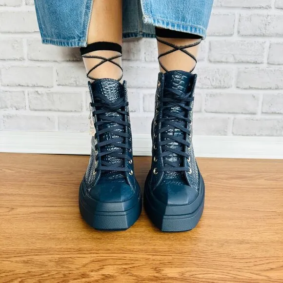 ❤️❤️Chuck 70 De Luxe Wedge Platform Leather Sneakers 7 Women Shoes Blue A10037C