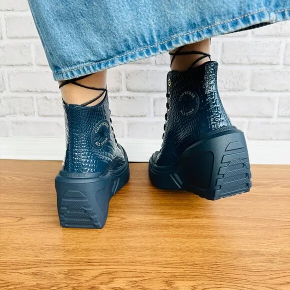 ❤️❤️Chuck 70 De Luxe Wedge Platform Leather Sneakers 7 Women Shoes Blue A10037C