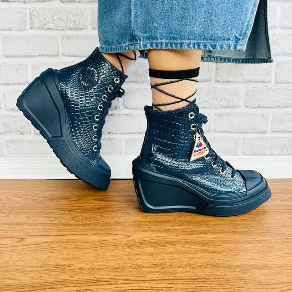❤️❤️Chuck 70 De Luxe Wedge Platform Leather Sneakers 7 Women Shoes Blue A10037C