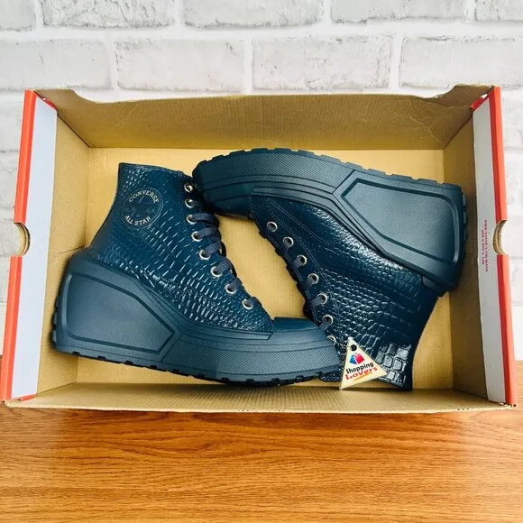 ❤️❤️Chuck 70 De Luxe Wedge Platform Leather Sneakers 7 Women Shoes Blue A10037C