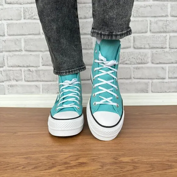 ⭐Chuck Taylor All Star Lift Platform Stars Sz 8 Women's Shoes teal/White A06492C