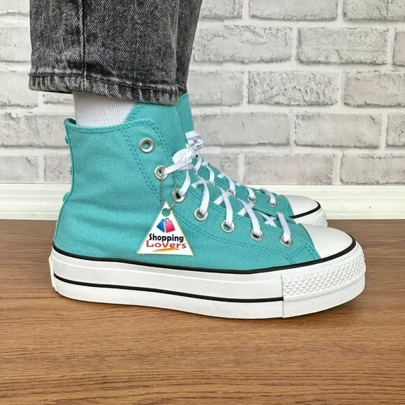 ⭐Chuck Taylor All Star Lift Platform Stars Sz 8 Women's Shoes teal/White A06492C