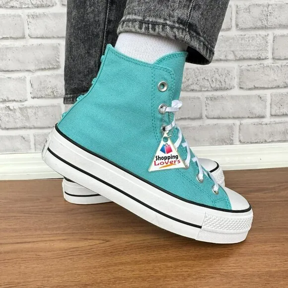 ⭐Chuck Taylor All Star Lift Platform Stars Sz 8 Women's Shoes teal/White A06492C