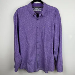 Cinch Men's Large Purple Geometric Modern Fit Button Up Long Sleeve Dress Shirt
