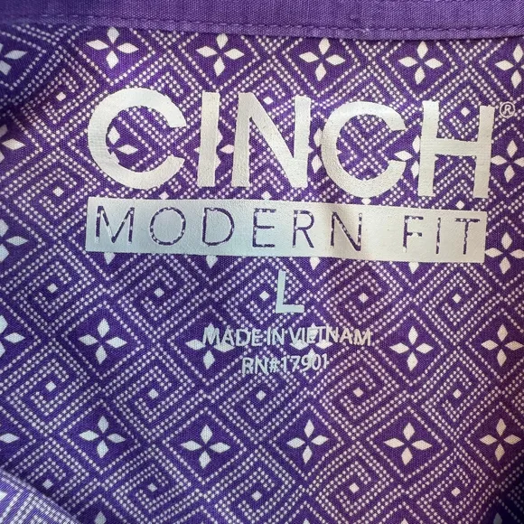 Cinch Men's Large Purple Geometric Modern Fit Button Up Long Sleeve Dress Shirt