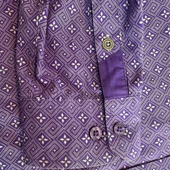 Cinch Men's Large Purple Geometric Modern Fit Button Up Long Sleeve Dress Shirt