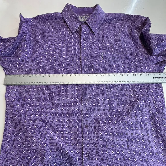 Cinch Men's Large Purple Geometric Modern Fit Button Up Long Sleeve Dress Shirt