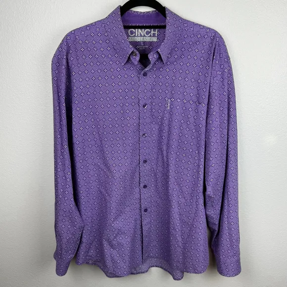 Cinch Men's Large Purple Geometric Modern Fit Button Up Long Sleeve Dress Shirt