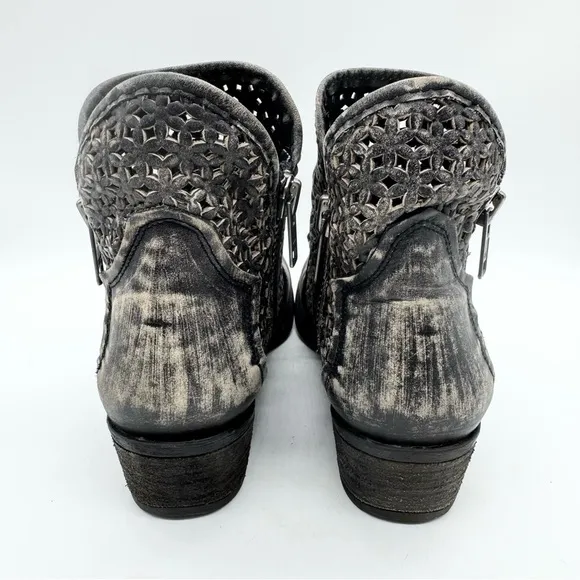 Circle G by Corral Women's Laser Cut Out Zip Ankle Short Booties Black Size 10