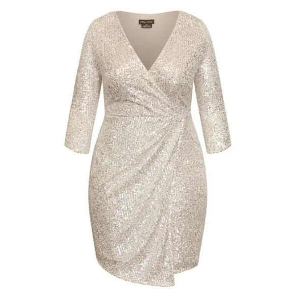 City Chic Nude champagne Razzle Sequin holiday Dress plus size 18