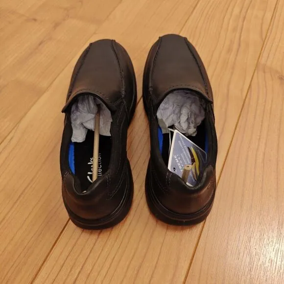 Clarks Bradley Step Men's Slip On Shoes Size 9 Black Tumbled Leather New in Box