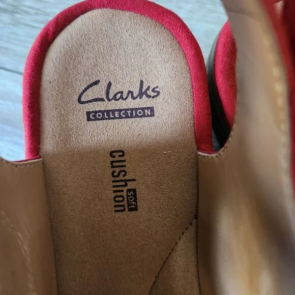 Clarks Collection Reedly Juno Red Sandals Women Size 7.5 Wedge Soft Cushion Shoe