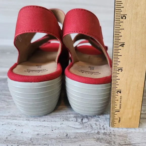 Clarks Collection Reedly Juno Red Sandals Women Size 7.5 Wedge Soft Cushion Shoe