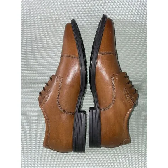 Clarks Tilden Dark Tan Cap Toe Leather Oxford Shoes Men’s Size 11WIDE New No Box