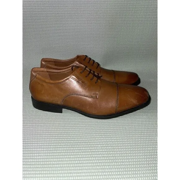 Clarks Tilden Dark Tan Cap Toe Leather Oxford Shoes Men’s Size 11WIDE New No Box