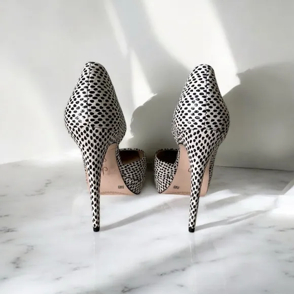 Classic Black and Off White Polka Dot D’orsay Women's Heel Pointy Pumps sz 8.5